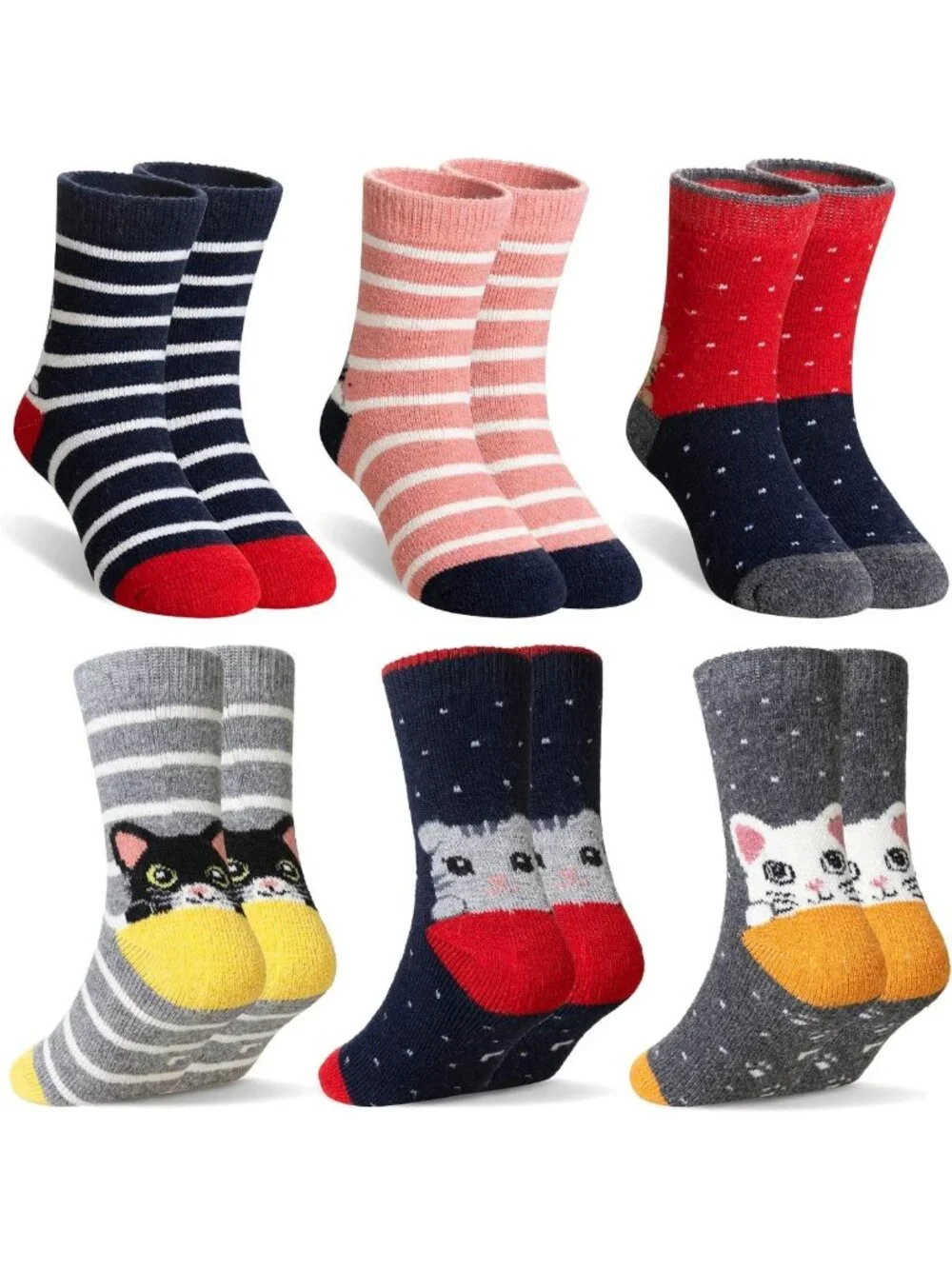 Cozy Merino Wool Kids Socks - Thick Thermal Hiking Crew Socks for Winter, 6